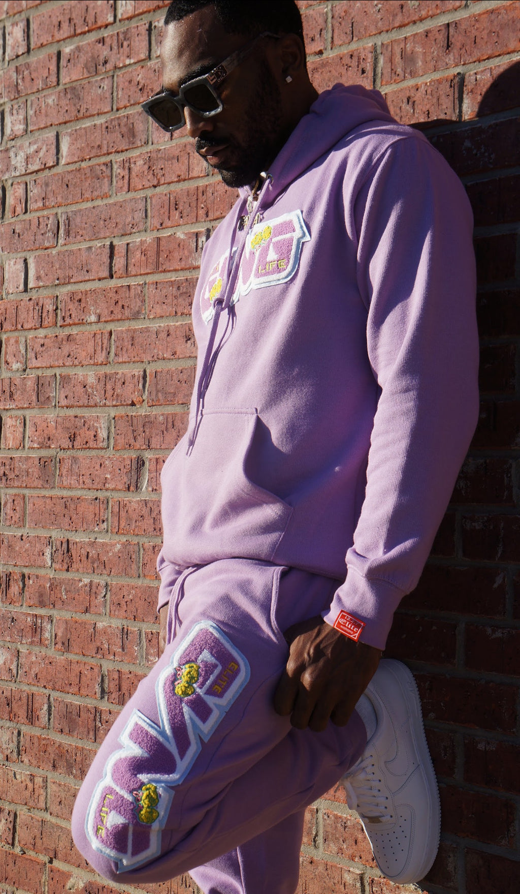 Lavender Gvng Embroidered Patch Sweatsuit